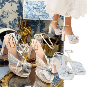 🆕 LOEFFLER RANDALL 🧿 NWOB Natalia Blue Floral Platform Sandals, Sz 7 US